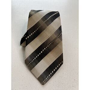 Alberto Zerra Hand Made Black, Tan and White Striped Silk Designer Tie